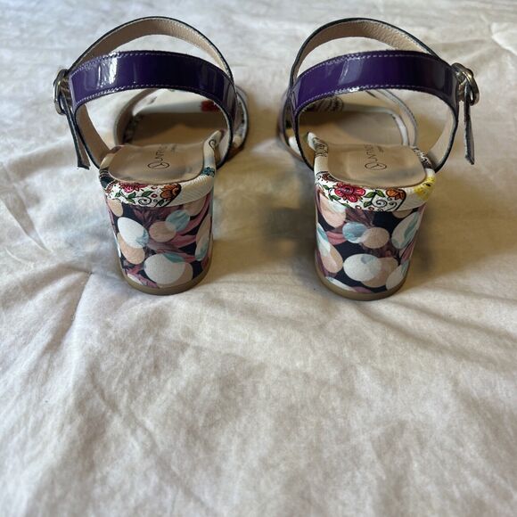 Unity In Diversity Leather Block Heel Sandals Purple Rainbow Floral EU 36 / US 6 - Picture 4 of 11